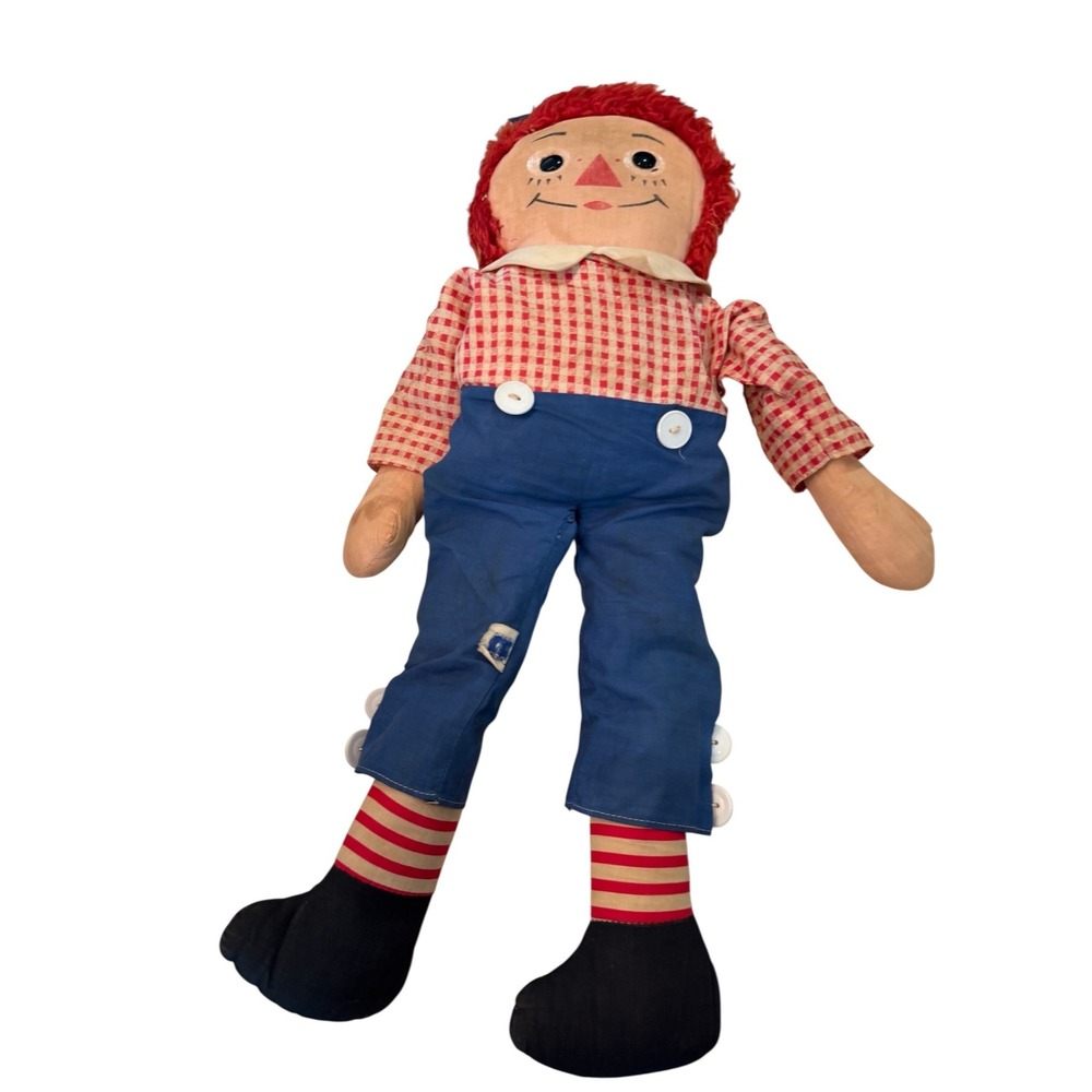 Vintage Knickerbocker Raggedy Andy Plush Doll Red Yarn Hair I Love You 19"‎